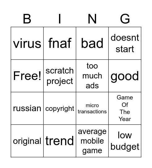 kbh games mobile Bingo Card