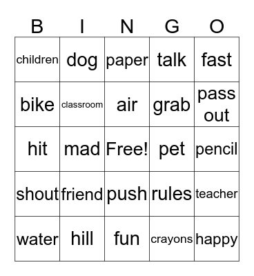 Pedal and Rules Bingo Card
