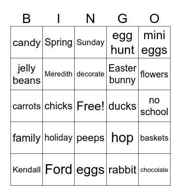 Easter Words #1 Bingo Card