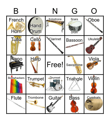 Musical Instruments Bingo Card