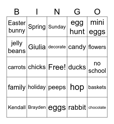Easter Words #2 Bingo Card