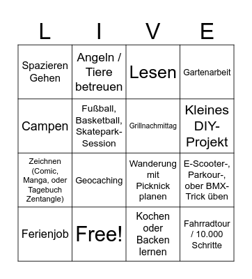Ferien - Bingo Card