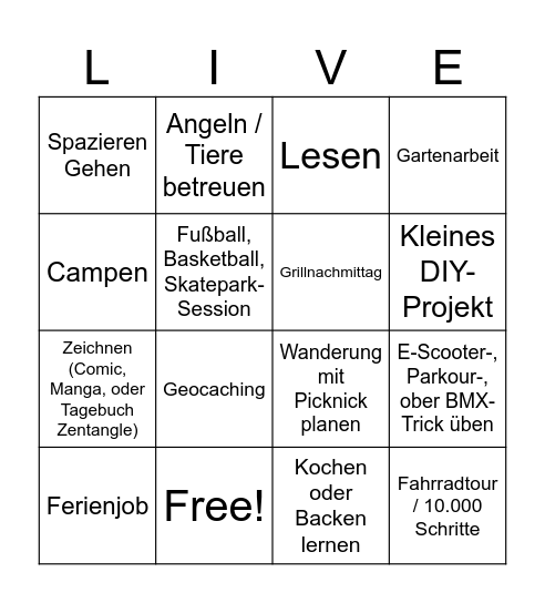 Ferien - Bingo Card