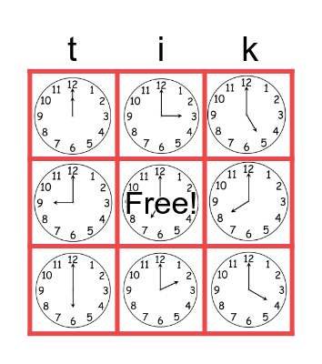 Time Bingo Card