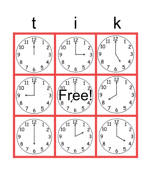 Time Bingo Card