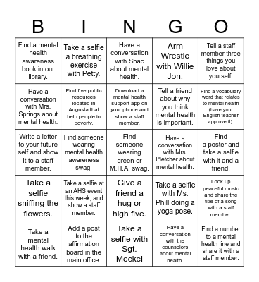 Mental Health Awareness Bingo! Bingo Card