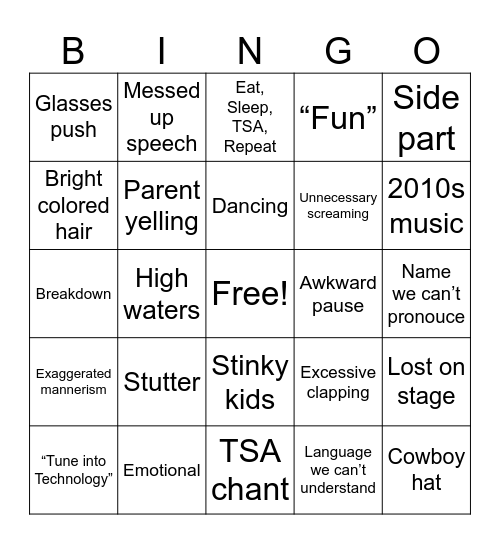 Closing Ceremony Bingo Card