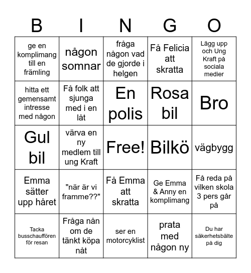 Ung Krafts Bussbingo Card