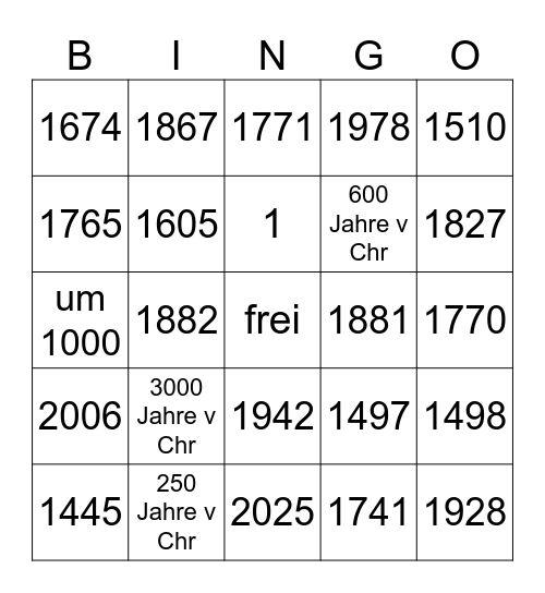 # - Jahre auf Deutsch Bingo Card
