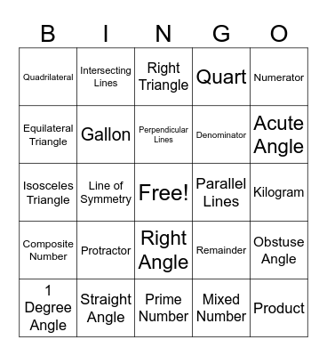Math Vocabulary Bingo Card