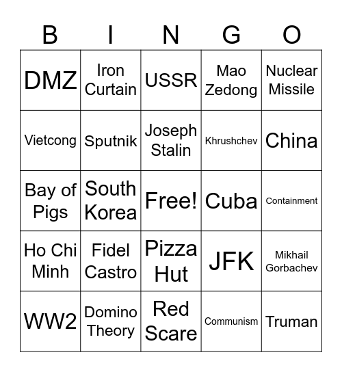Cold War Bingo Card