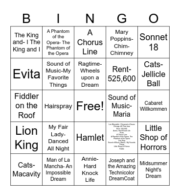 Something Rotten Jr. Bingo Card