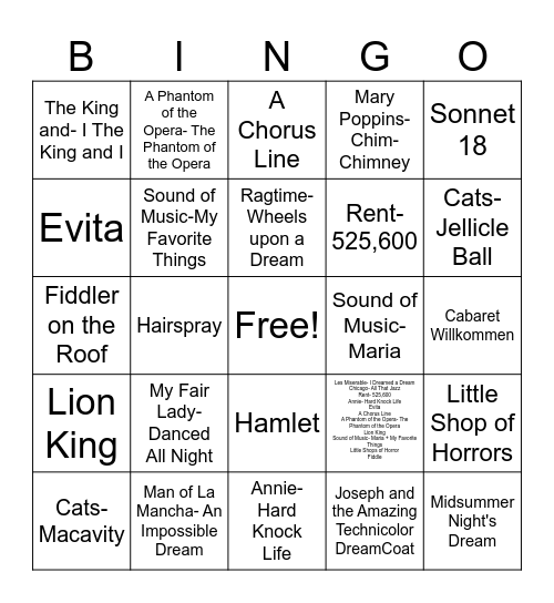 Something Rotten Jr. Bingo Card