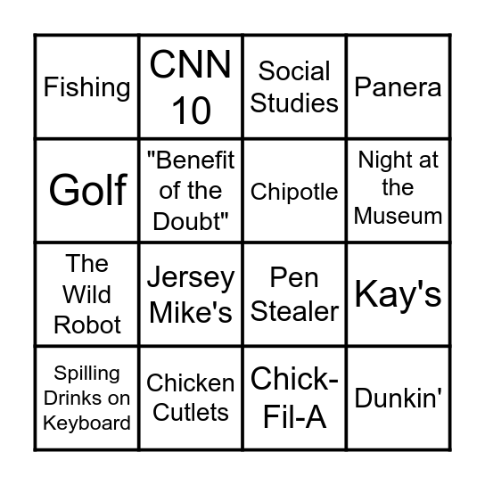 Carlo's Bingo Card: Move Your Feet Lose Your Seat Bingo Card