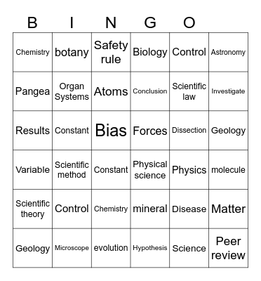 General Science Bingo Card