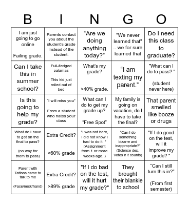End of Year Bingo Card
