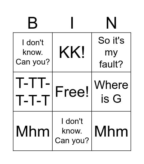 Ellis Bingo Card