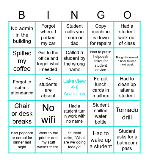 Pre Spring Break Bingo Card