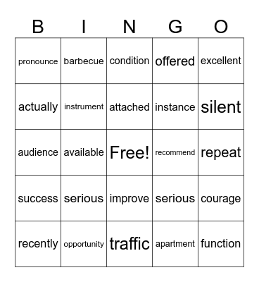 Word Fun Bingo Card