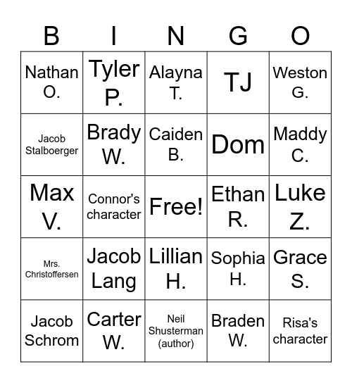 1st Hour 12B Bingo Talents Bingo Card