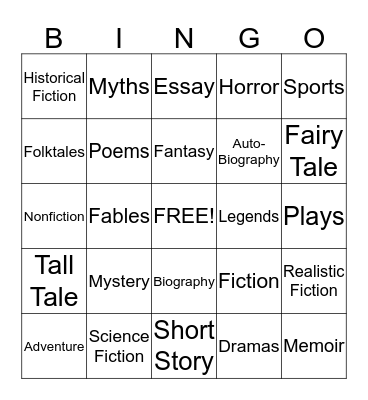 Genre Bingo Card