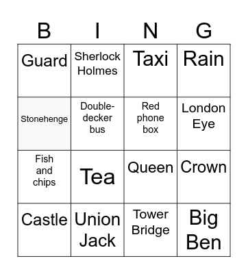 British Bingo Card