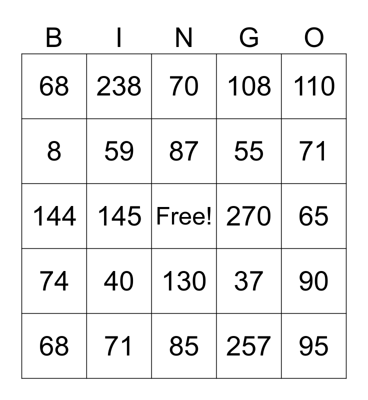 Circle Angle Bingo Card