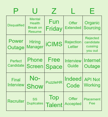 Fun Friday Bingo Card