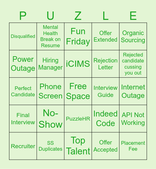 Fun Friday Bingo Card