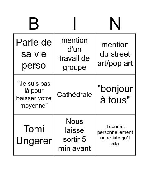 Bingo Fleurov Bingo Card