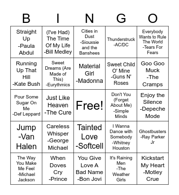 80's Bingo Card