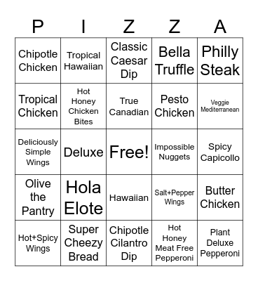Panago Bingo Card