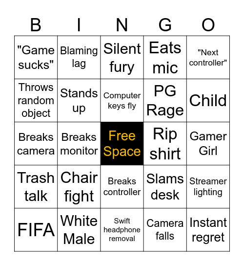 GAMER RAGE Bingo Card