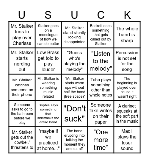 Band Room Bingo Card