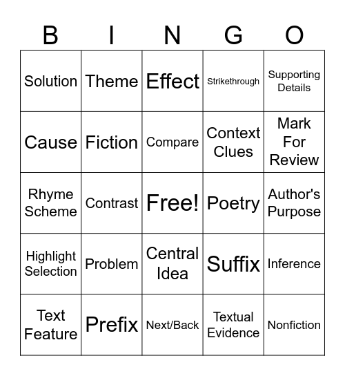 ELAR STAAR Bingo Card