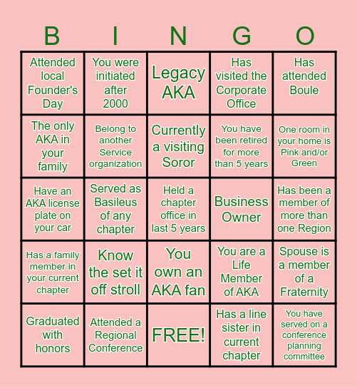 ALPHA KAPPA ALPHA SORORITY 1 Bingo Card