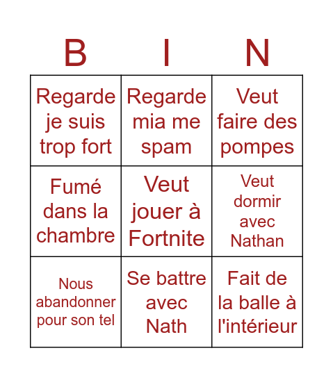 Untitled Bingo Card