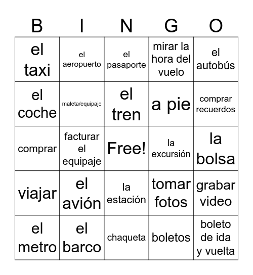 De viaje U7-1 Bingo Card