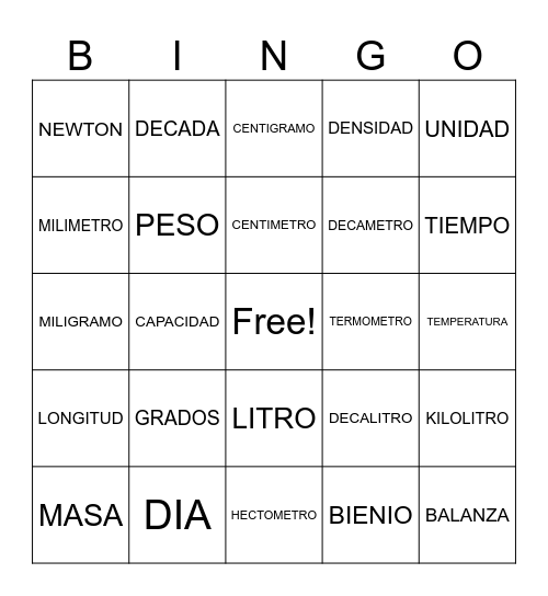 UNIDADES FISICAS Bingo Card