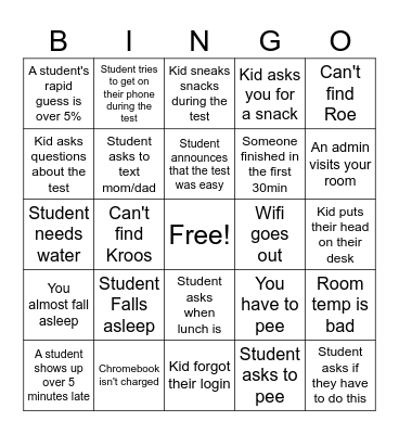 State Testing Bingo Card