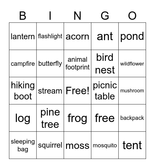 Camping Bingo Card