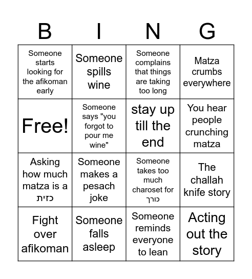 Pesach bingo! Bingo Card