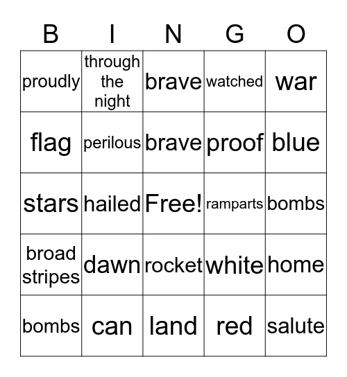 Star Spangled BINGO Card
