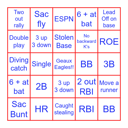 Lady Eagles Bingo Board Bingo Card