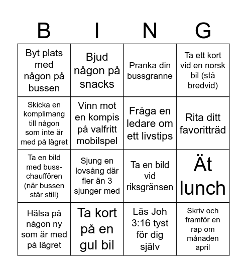 Bussbingo Trysil!!! Bingo Card
