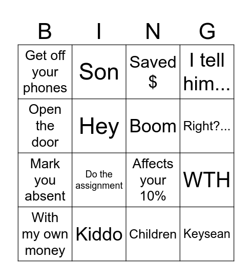 Pat Bingo Card