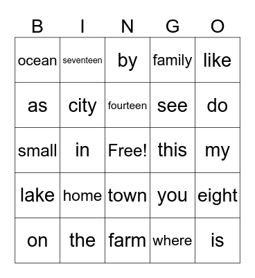 PCI 1-5 1st grade Bingo Card