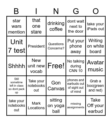 Mrs. Ecabert Bingo Card