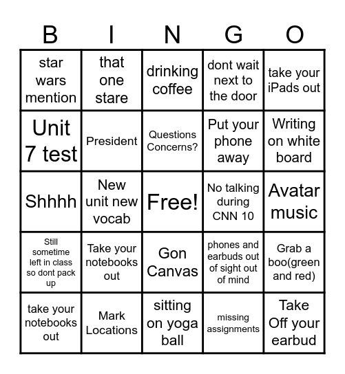 Mrs. Ecabert Bingo Card