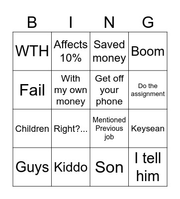 Pat Bingo Card